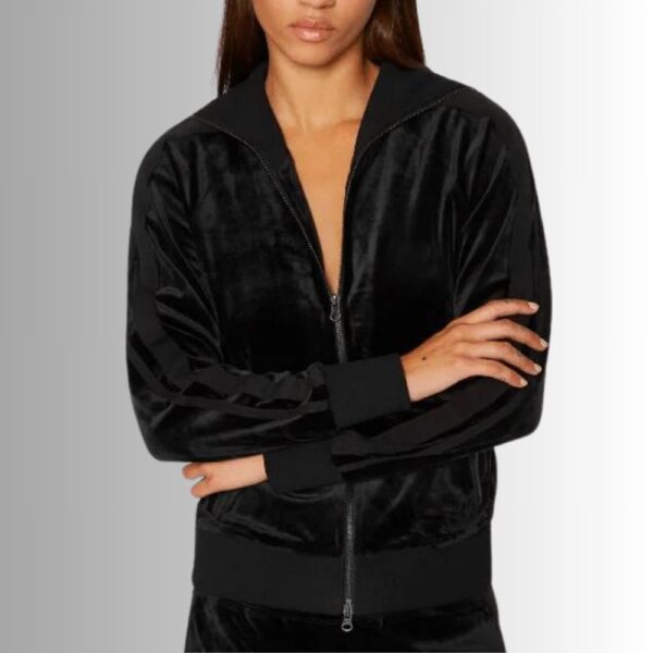 Blouson Zippé Femme Noir – Velours Lisse Chic Sportif