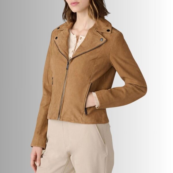 Veste Daim Femme Camel - Style Motard