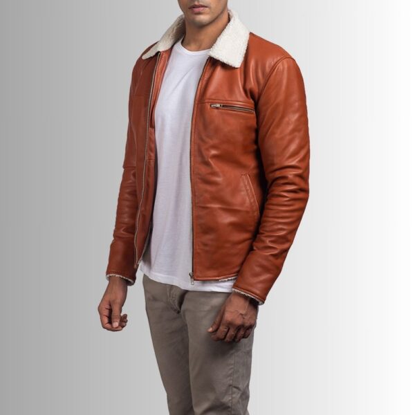 Rust Héritage – Veste cuir marron col mouton homme – Style rétro chic