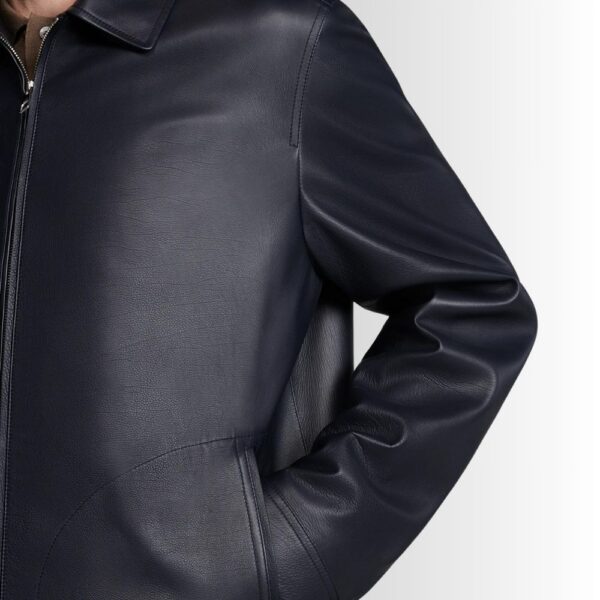 NavySilk Veste Cuir Bleu Homme – Minimaliste en Cuir de Veau – Finition Luxe Zippée