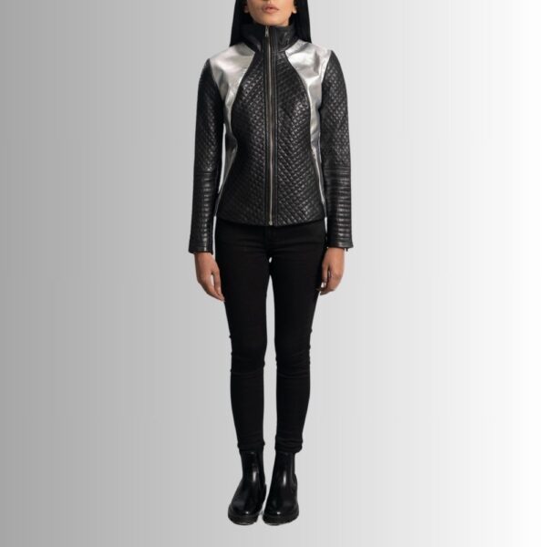 Veste Femme Moto Cuir - Noir Métallisé