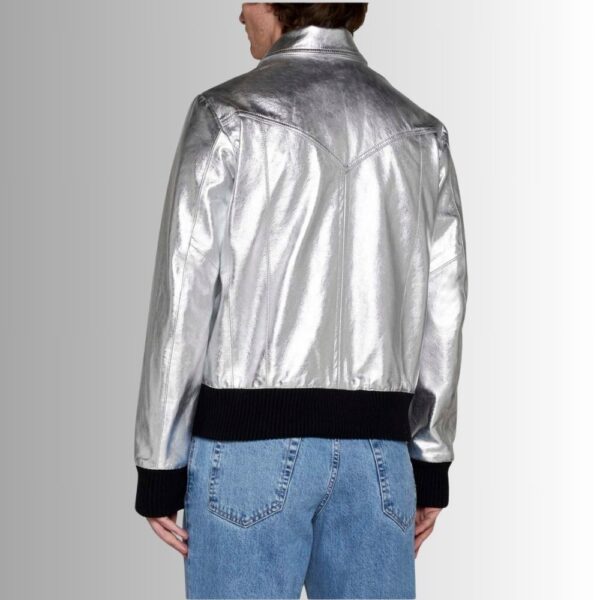Silver Luxe – Veste Cuir Argenté Homme – Bomber Métallisé Tendance