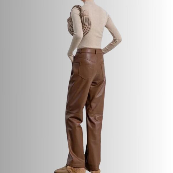 Pantalon Cuir Marron Femme - Coupe Droite