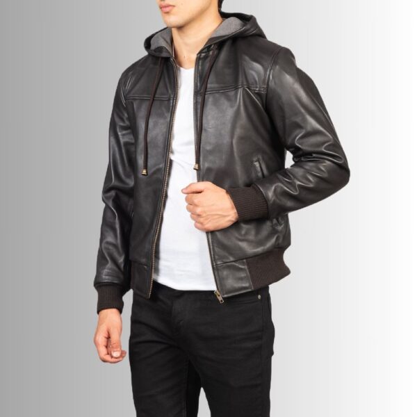 Marron Confort – Veste cuir homme avec capuche – Style urbain décontracté