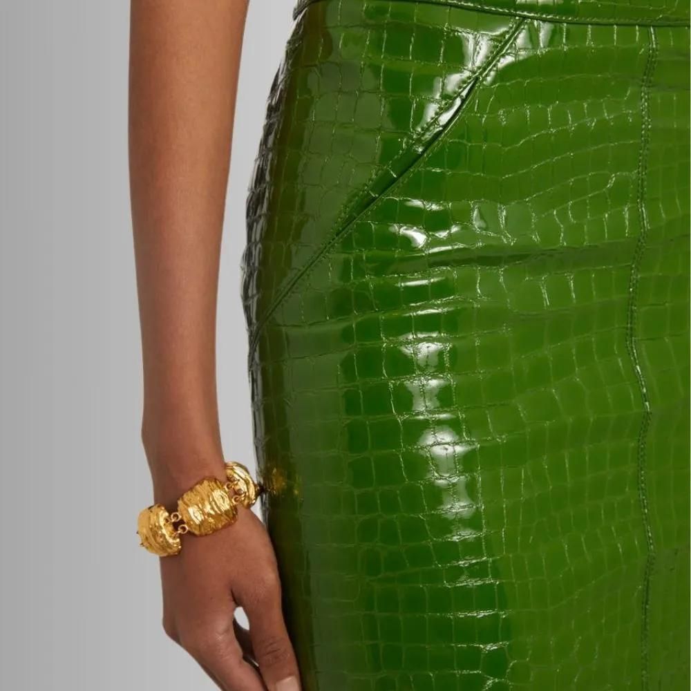 Jupe Cuir Verte Pour Femme - Croco En Relief