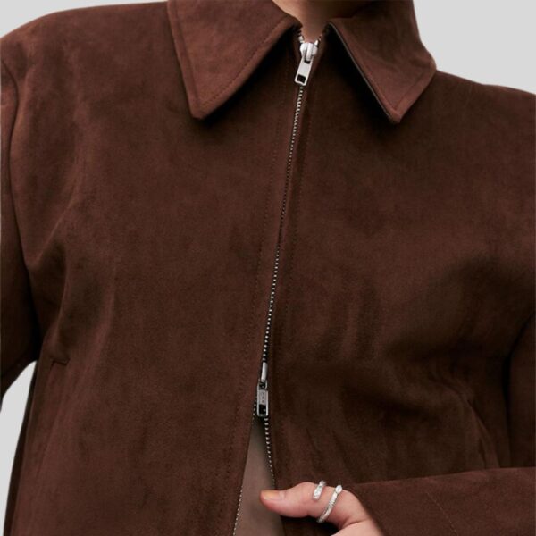 Raven Mocha – Veste Daim Marron Foncé Femme Courte à Fermeture Zippée