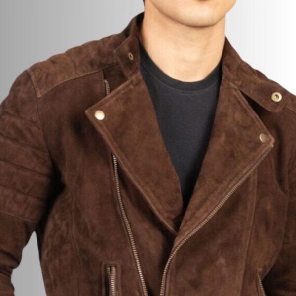 Veste Daim Marron Homme - Style motard