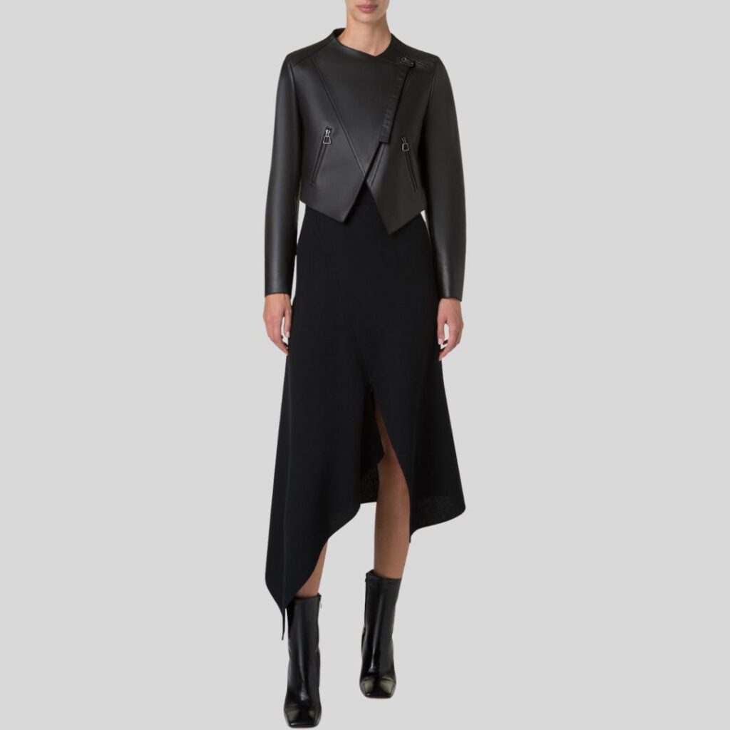 Perfecto Asymétrique Femme en Cuir Noir Véritable