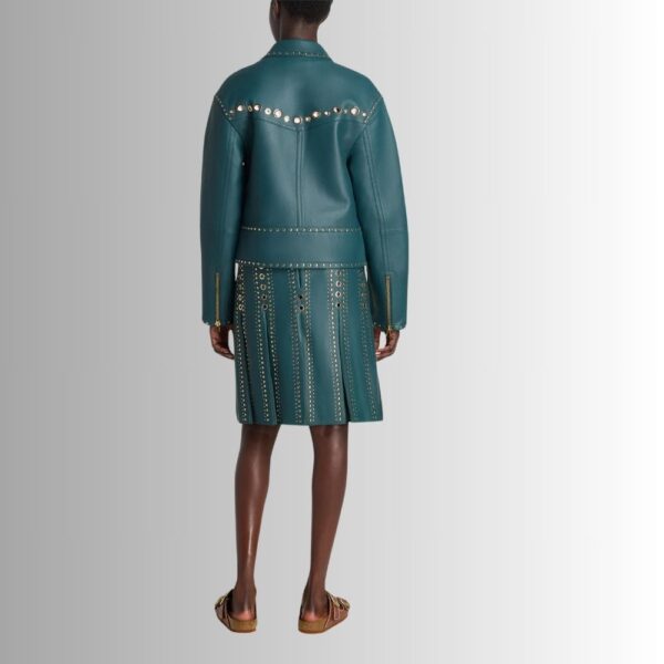 JadeBolt – Veste Cuir Femme Clouée – Détails Dorés Chic