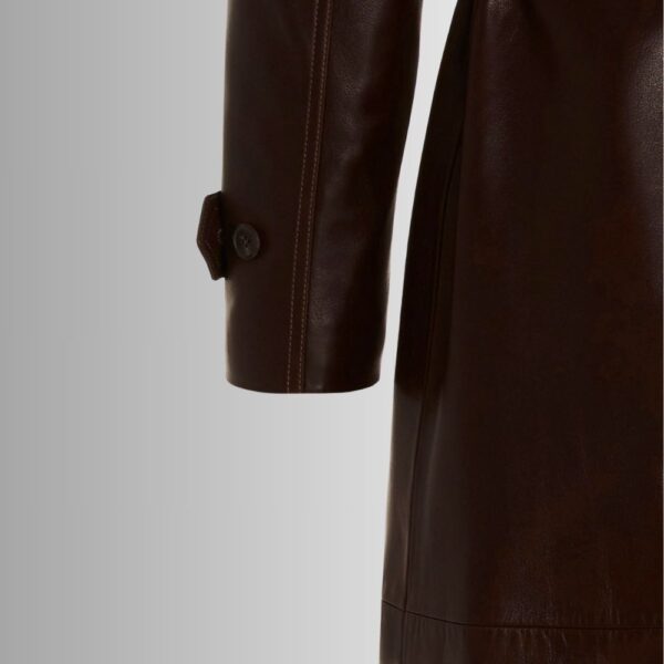 Manteau Long Cuir Homme Marron en Agneau 100% avec Ceinture