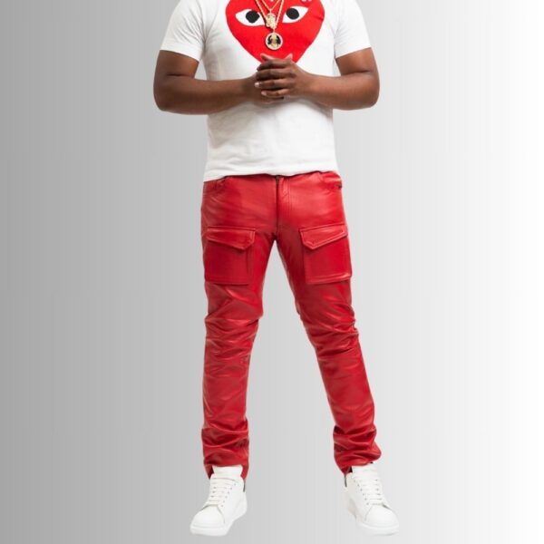 Pantalon Cargo Cuir Homme - Rouge