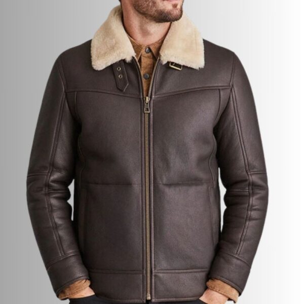 Heritage Mouton – Veste aviateur cuir homme marron – Col fourrure hiver