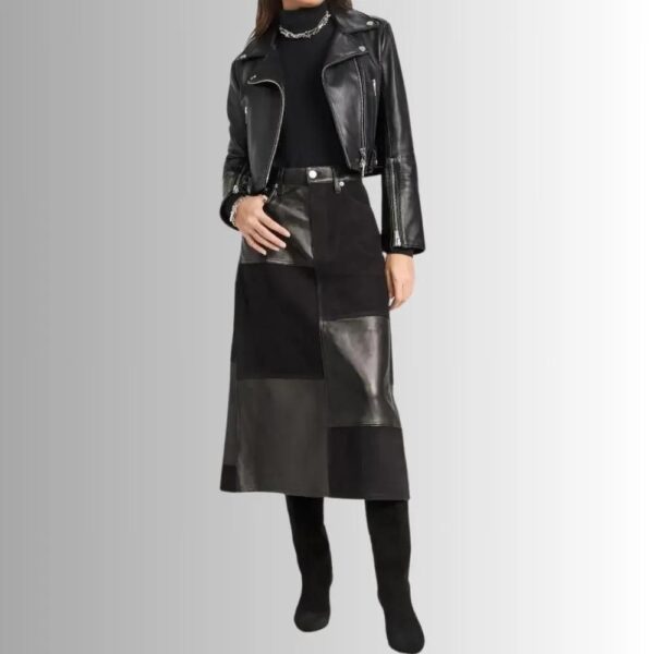 Jupe En Cuir Et Daim Longue Pour Femme - Style De Patch