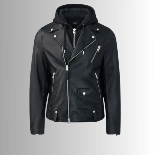 Perfecto Urbain – Veste cuir noir homme à capuche – Style biker moderne