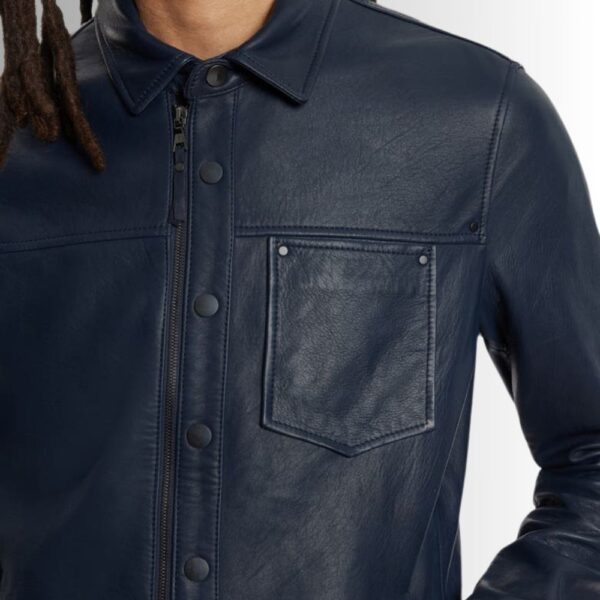 InkRidge – Surchemise Cuir Bleu Homme à Col Chemise