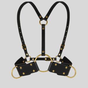 Harnais Cuir Noir Femme – Anneaux Dorés &amp; Bretelles réglables