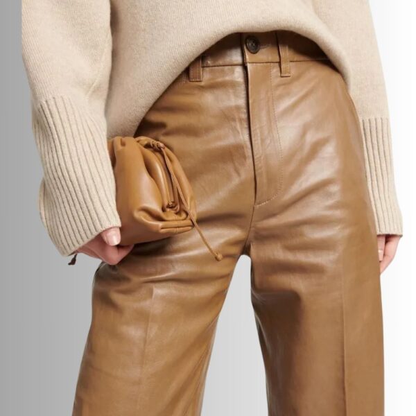 Pantalon En Cuir Marron Femme - Jambe Large