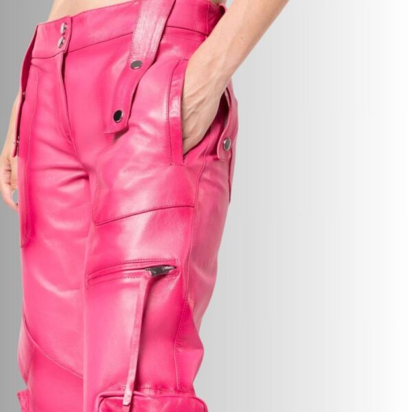 Pantalon Cuir Agneau Femme - Rose