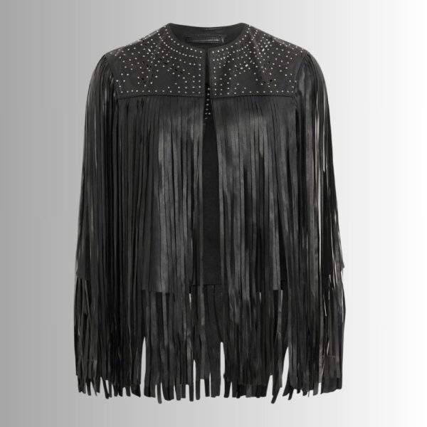 Gilet en Cuir Western Noir à Franges pour Femme – Style Iconique