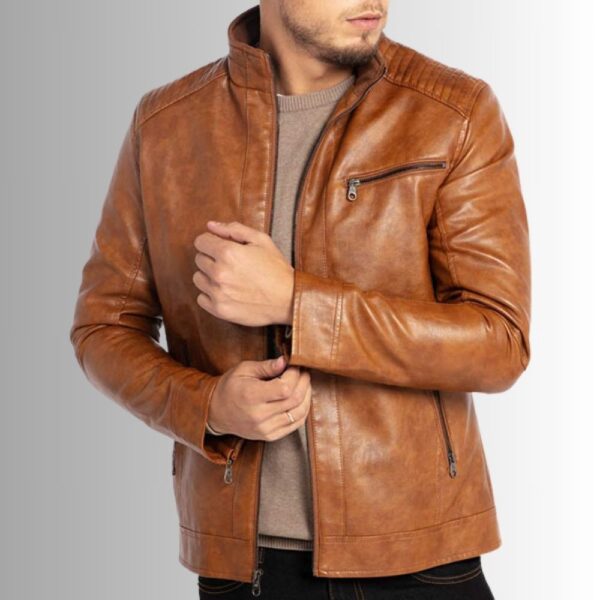 AmberCore – Veste Cuir Homme Marron – Look Moto Classique