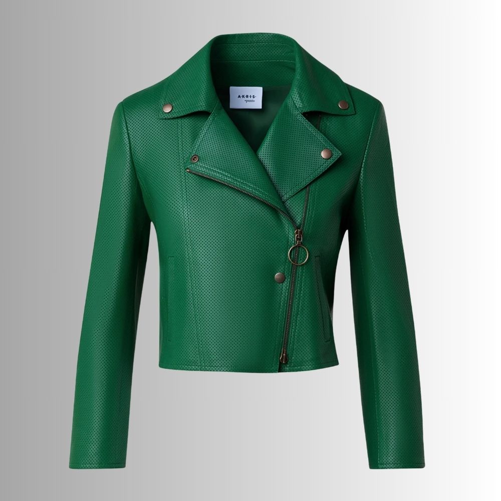Blouson en cuir vert femme