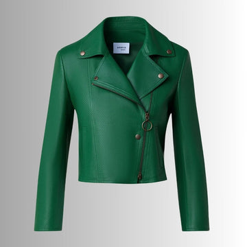 Blouson en cuir vert femme