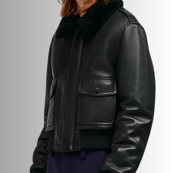 Veste Homme en Cuir Noir avec Col Fourrure - Style Aviateur