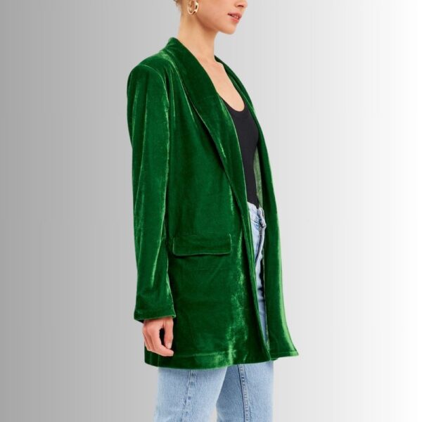 Blazer Oversize Femme Vert – Velours Longue Coupe Élégante