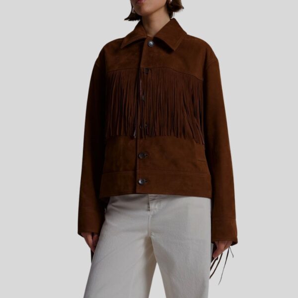 Rodeo Luxe – Veste à Franges en Daim Marron Foncé pour Femme