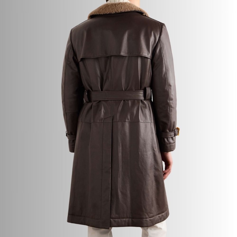 Manteau En Cuir Avec Fourrure Homme en Cuir Marron et Shearling Brun Clair