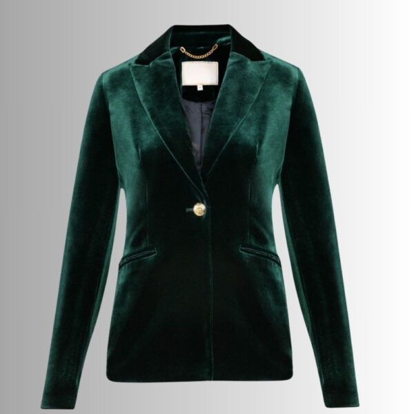 Blazer Femme Velours Vert – Col à Revers Chic