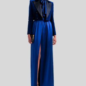 Blazer Femme Velours Bleu Court – Cintré, Satiné, Élégance Soirée