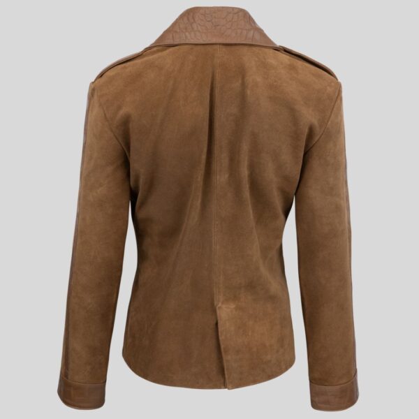 Royale Contrast – Veste Cuir et Daim Femme Élégante à Col Croco