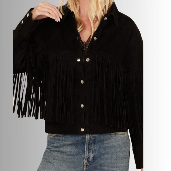 Veste En Daim Noir Femme - Style Frange