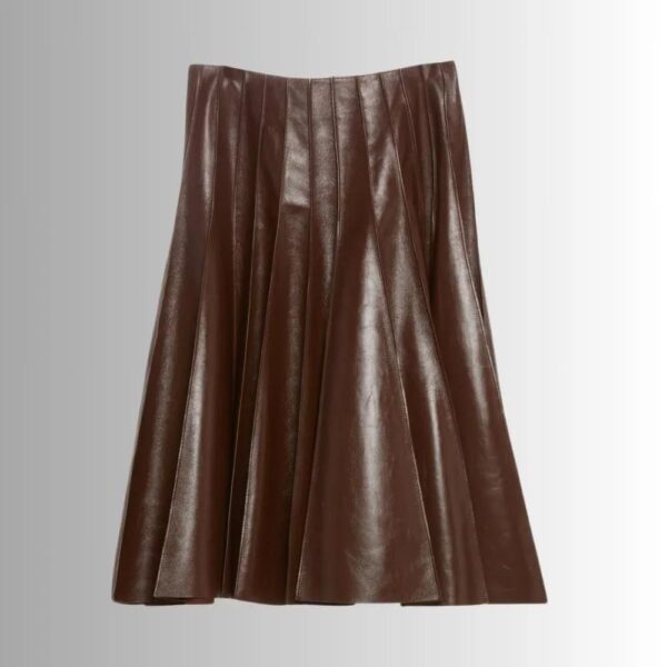 Jupe En Cuir Marron Pour Femme - Style Plissé