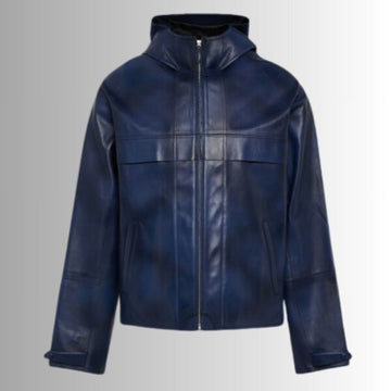 BlueMotive – Veste Cuir Bleu Homme avec Capuche Amovible