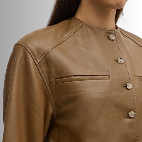 Veste Cuir Sans Col Femme - Manches Longues