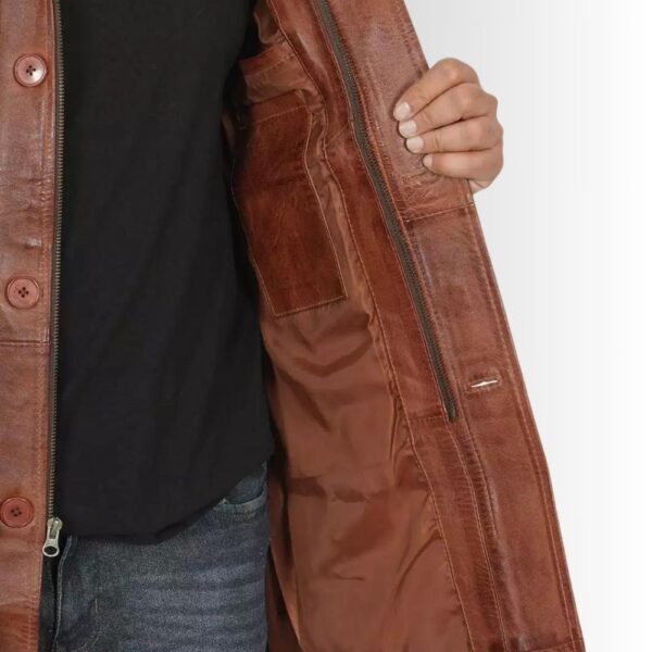 Manteau Cuir Homme Marron - 3/4 Longueur