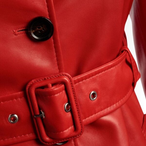 Manteau Cuir Rouge Femme - Style Classique avec Ceinture | VESTE FRANÇAISE