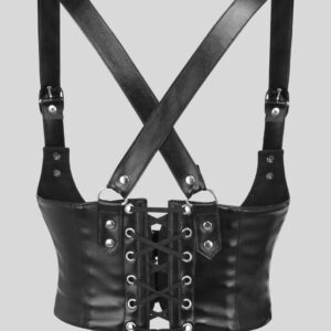 NoirForge™ Harnais Corset en Cuir Noir pour Femme – Ceinture Steampunk