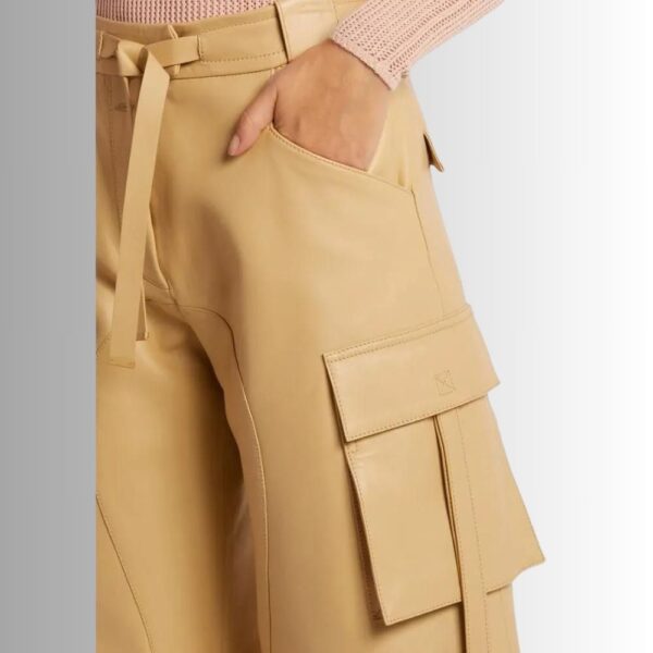 Pantalon Cargo Cuir Femme - Camel