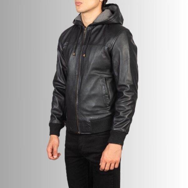 Noir Urbain – Veste cuir homme à capuche – Look streetwear