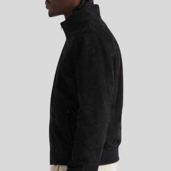 Atlas Veste En Daim Noir Homme à Col Montant Zippé