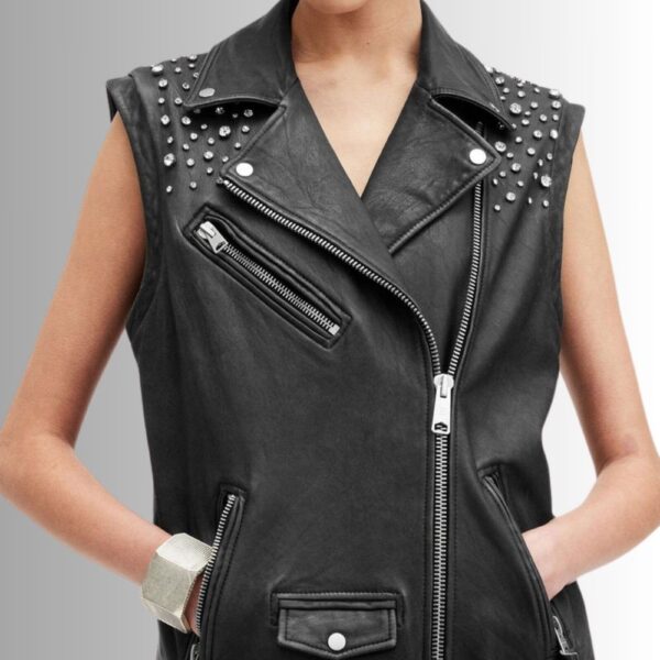 Femme Gilet en Cuir Noir Clouté Style Western – Mode Tendance