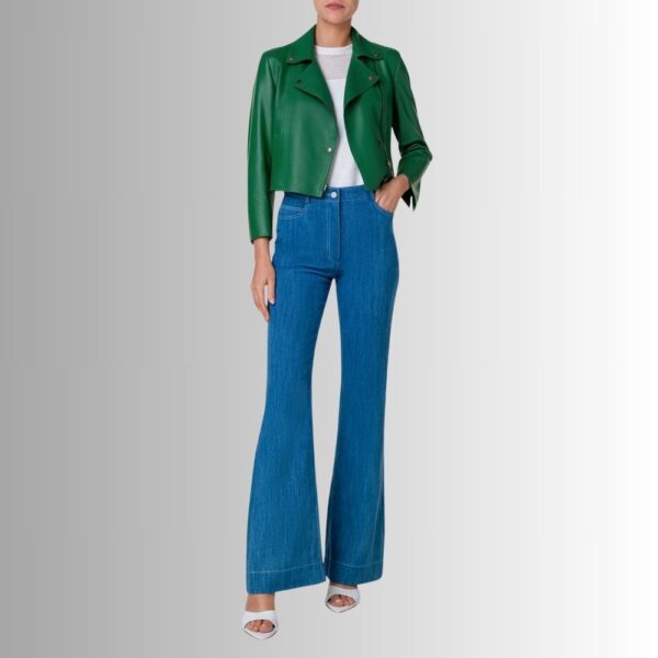 Blouson en cuir vert femme