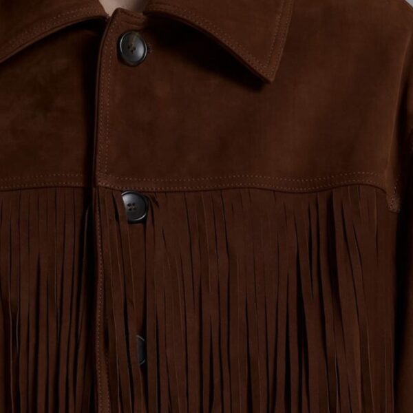 Rodeo Luxe – Veste à Franges en Daim Marron Foncé pour Femme