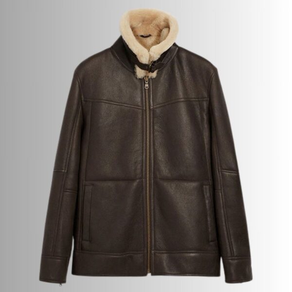 Heritage Mouton – Veste aviateur cuir homme marron – Col fourrure hiver