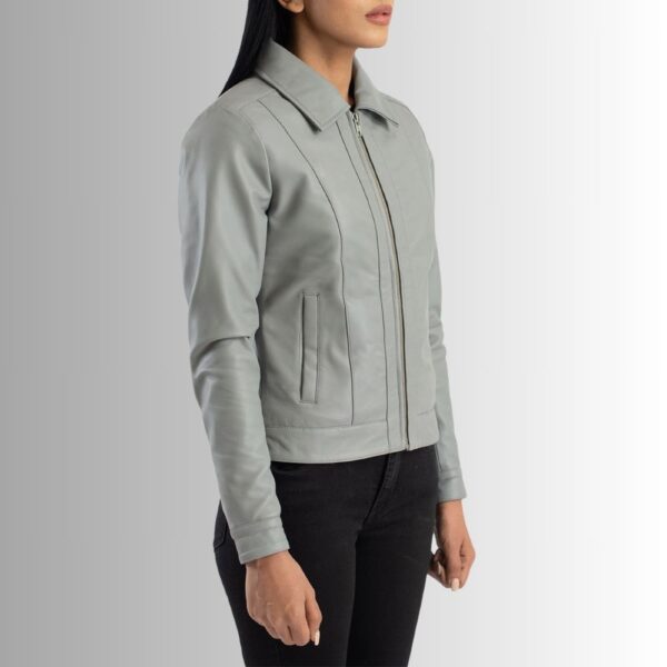 Veste en cuir gris pour femme