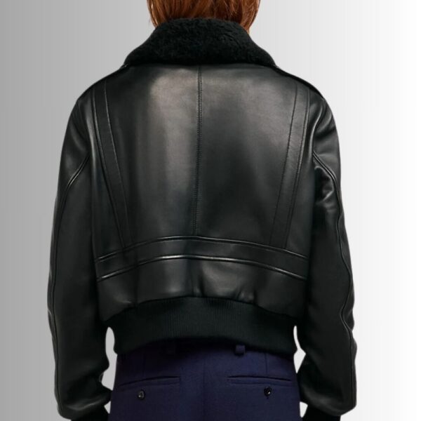 Veste Homme en Cuir Noir avec Col Fourrure - Style Aviateur