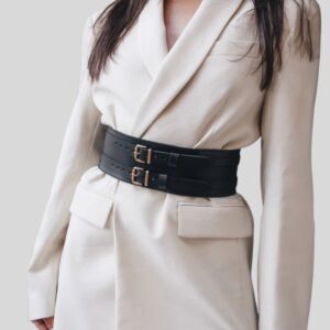 Ceinture Corset Noire en Cuir Véritable Pour Femme